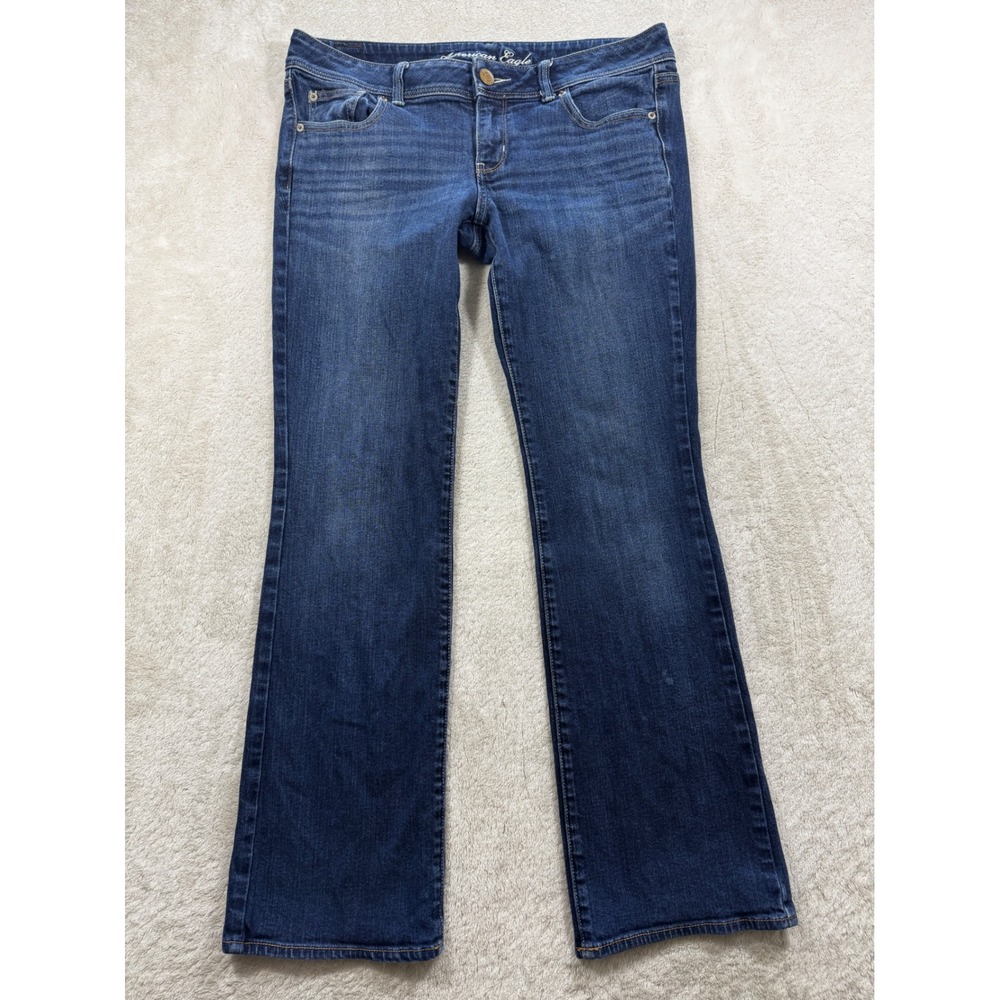 American Eagle Womens Slim Boot‎ Stretch Dark Wash Blue Jeans 12 Meas: 34x31